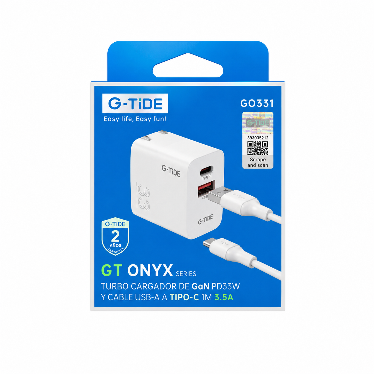 Kit G-TiDE GaN 33W Doble Puerto + Cable C 3.5A GO331