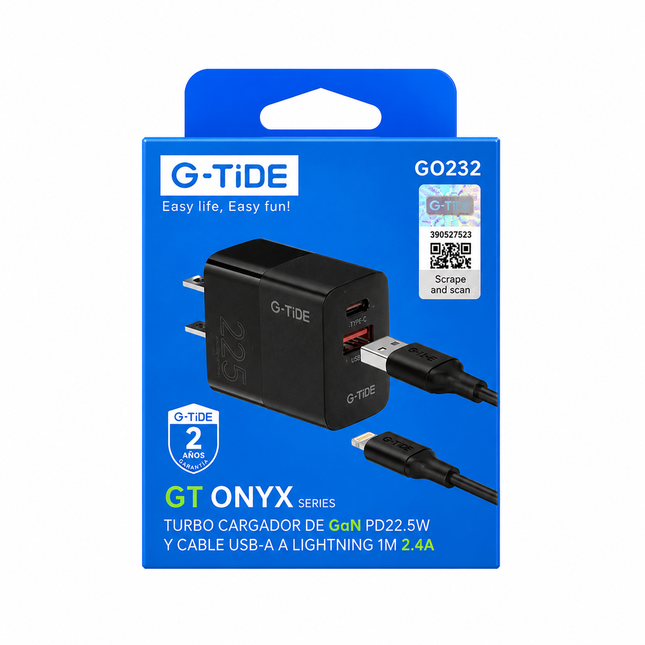 Kit G-TiDE GaN 22.5W Doble Puerto + Cable Lightning GO232