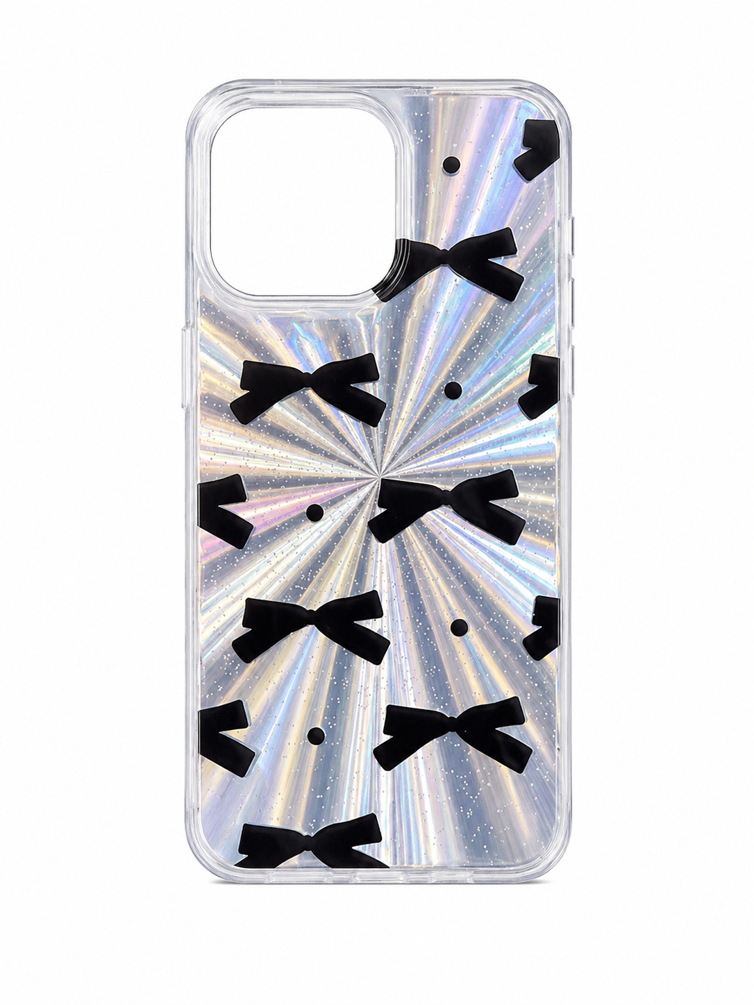 Funda Holográfica con Diseño de Lazos y Glitter para iPhone 15 Pro Max