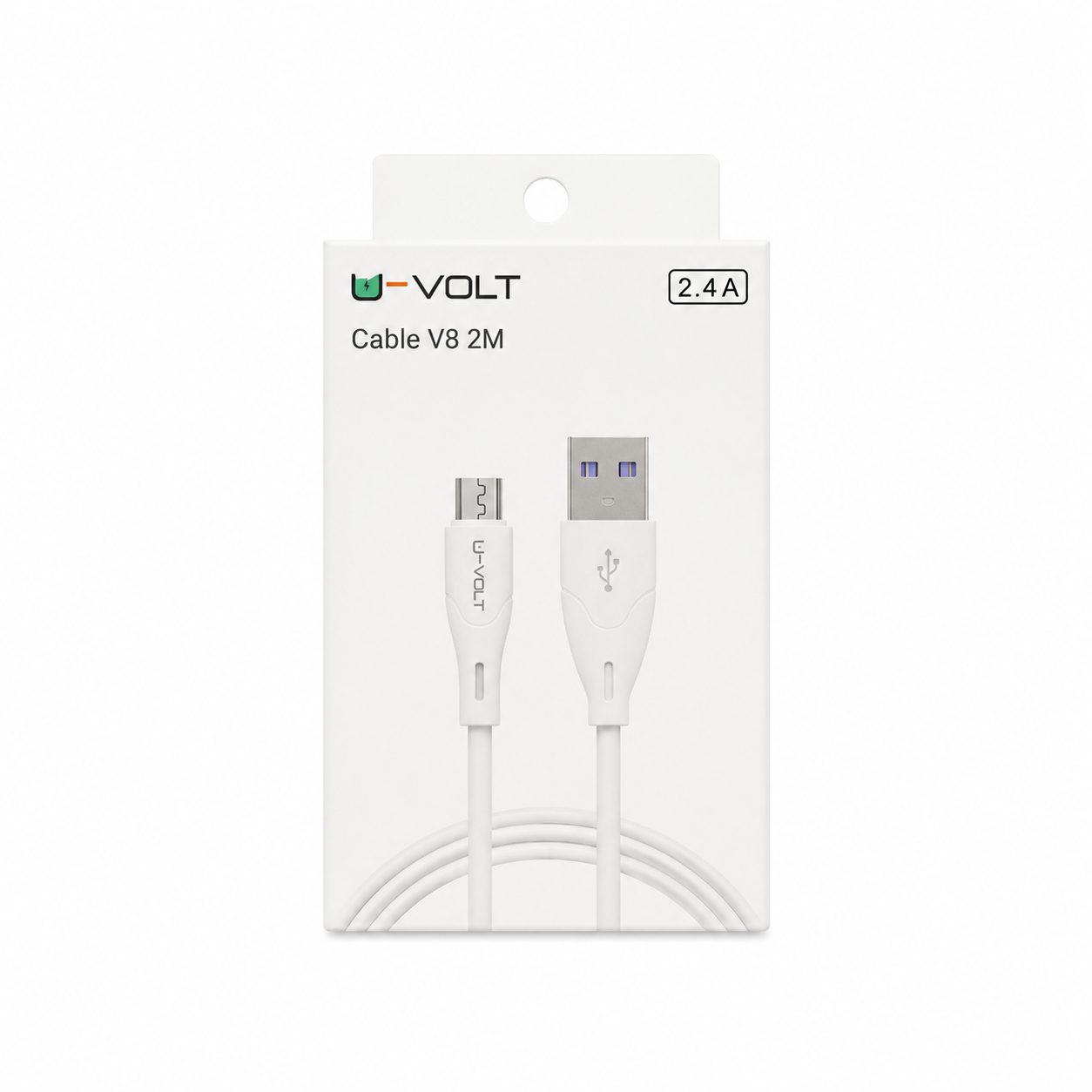 Cable U-Volt Micro USB V8 Carga Rápida 2.4A 2 Metros
