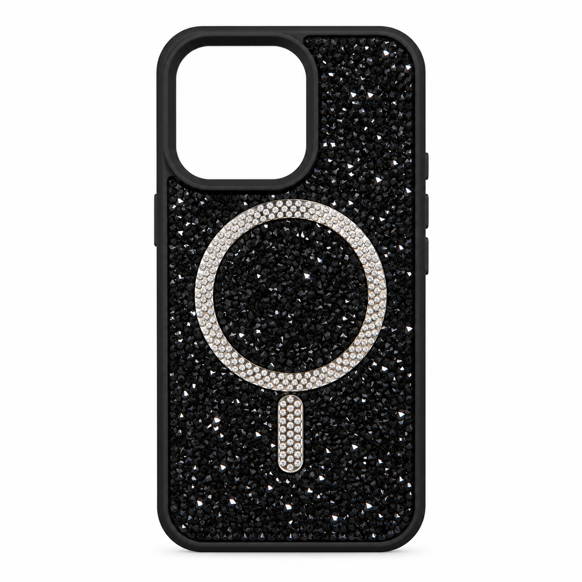 Funda Glitter Negra Anillo Cristales Magnética iPhone 14 Pro