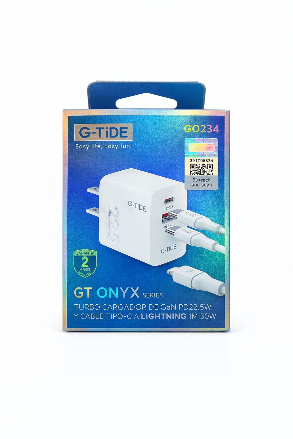 Cargador GaN Turbo PD 22.5W con Cable Tipo-C a Lightning