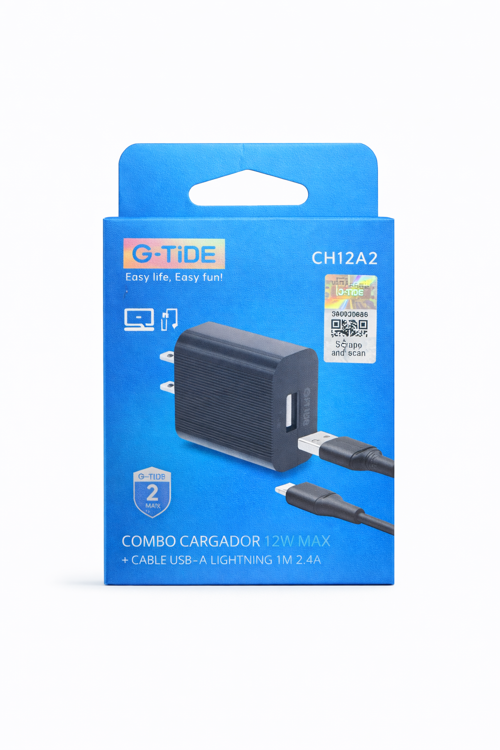 Kit G-TiDE 12W USB-A + Cable Lightning 2.4A 1M CH12A2