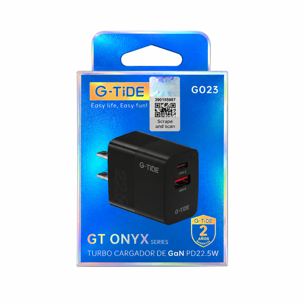 Cargador G-TiDE GaN 22.5W PD Doble Puerto G023 Onyx