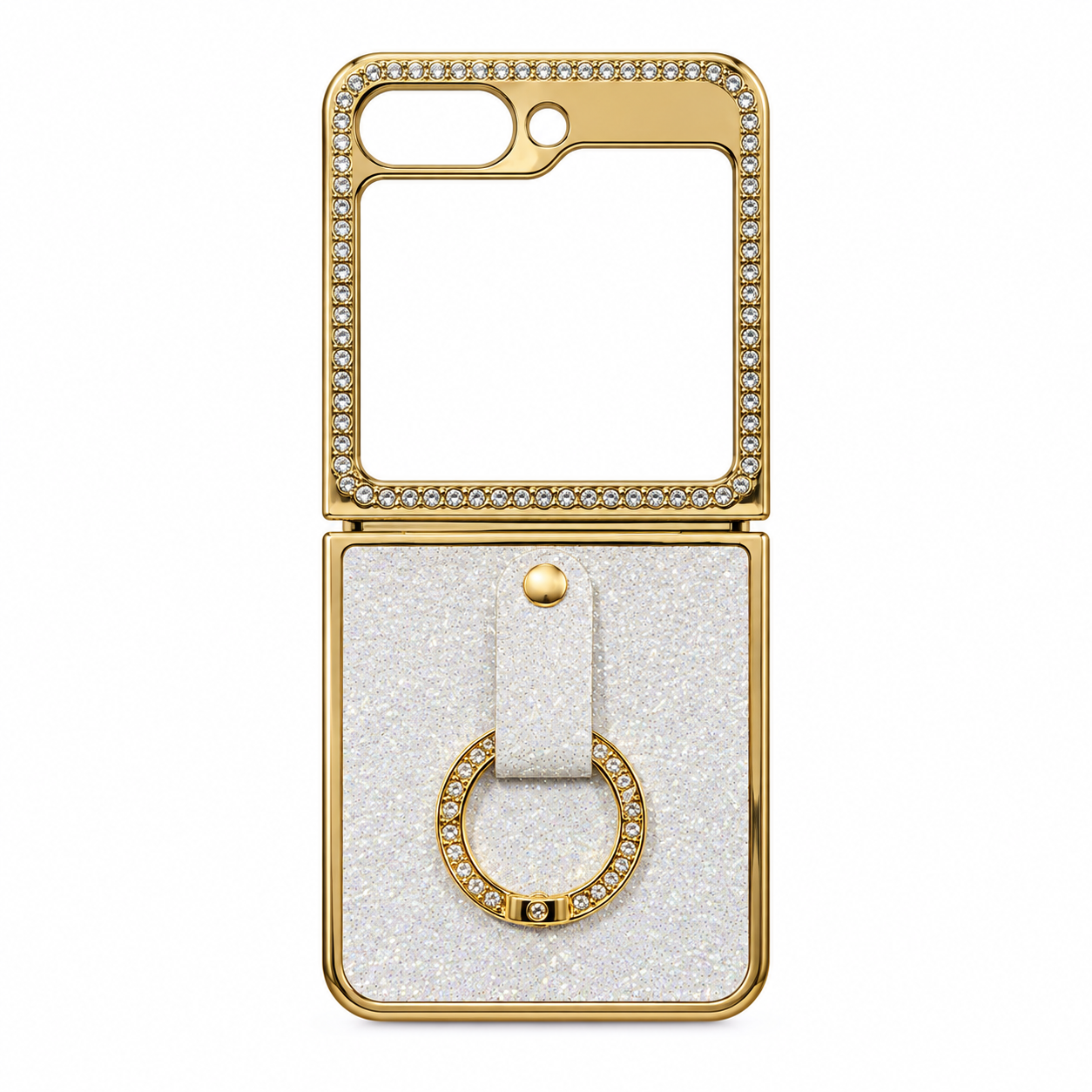 Funda Bling Dorada Cristales Argolla Samsung Z Flip 6