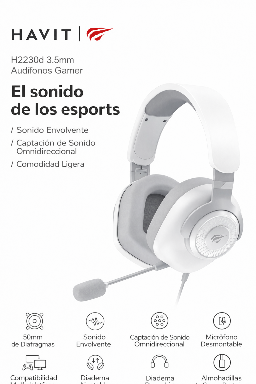 Audífonos Gamer Havit H2230D – Sonido Envolvente Hi-Fi, Diseño Minimalista Ultra Ligero