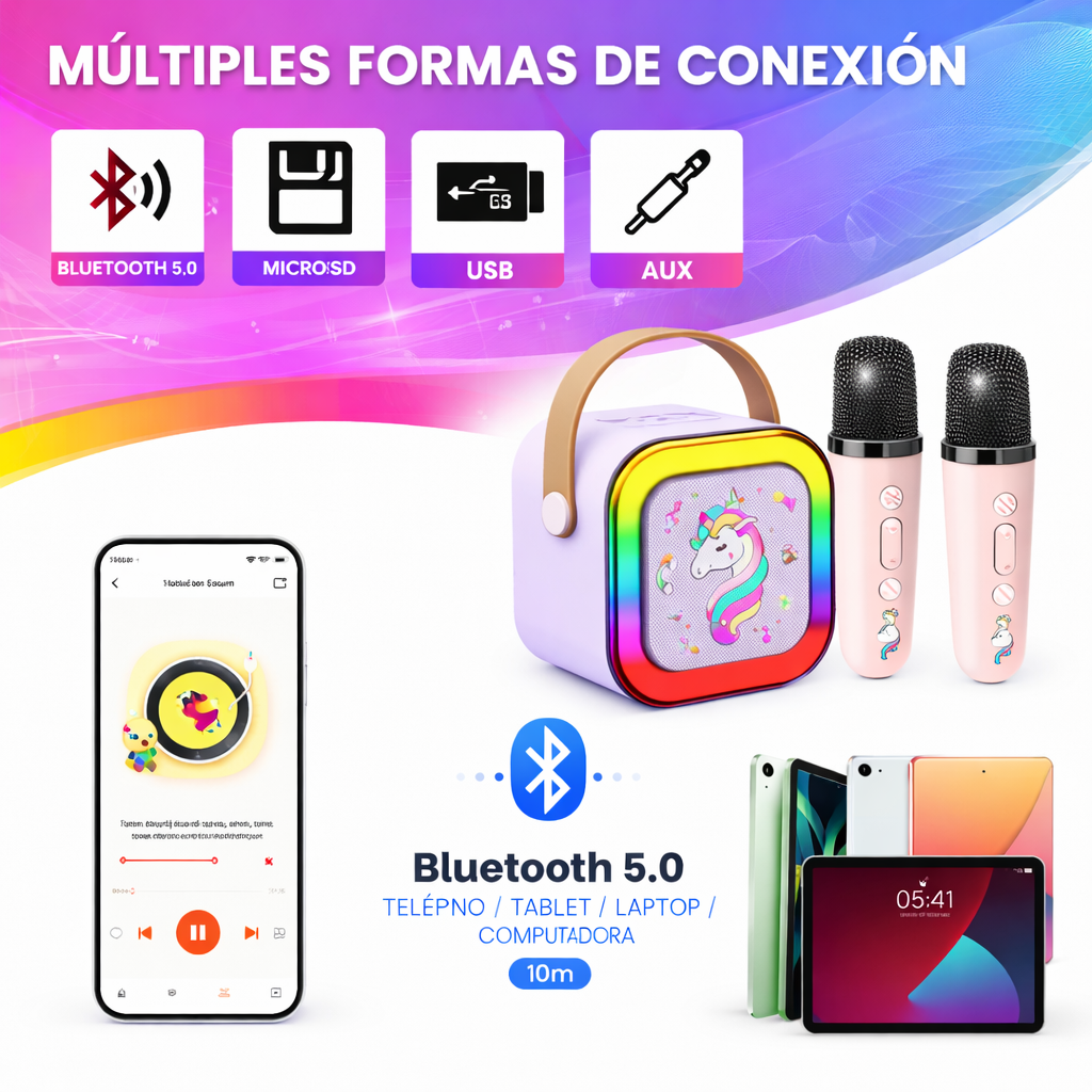Mini Karaoke Portátil Mermaid Edition – Altavoz Bluetooth con 2 Micrófonos Inalámbricos