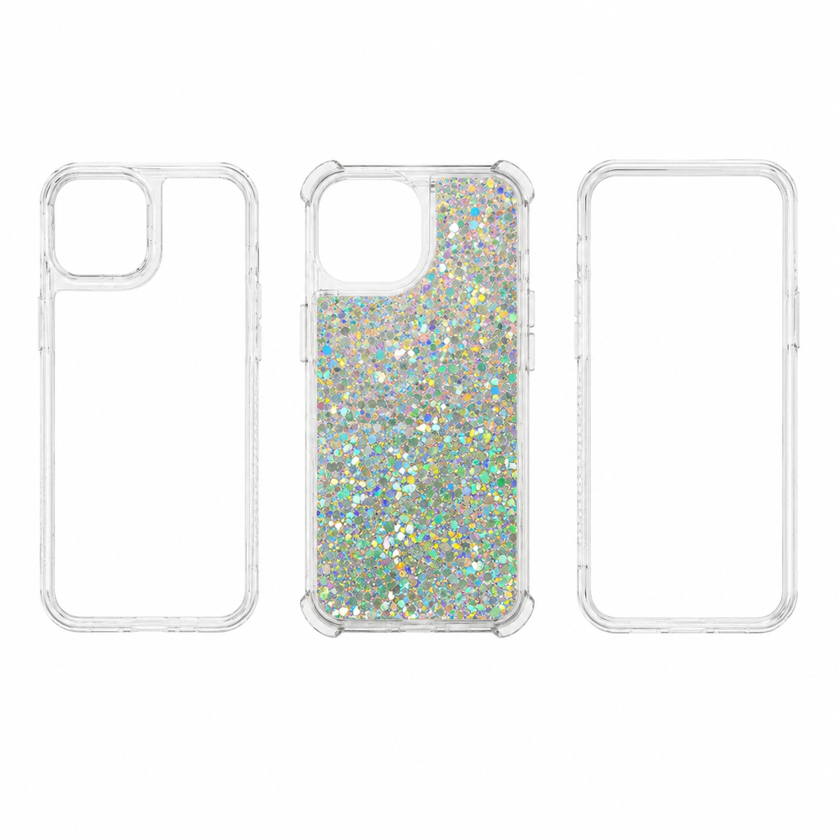 Funda 3 Piezas Glitter Holográfico para iPhone 13 14 15