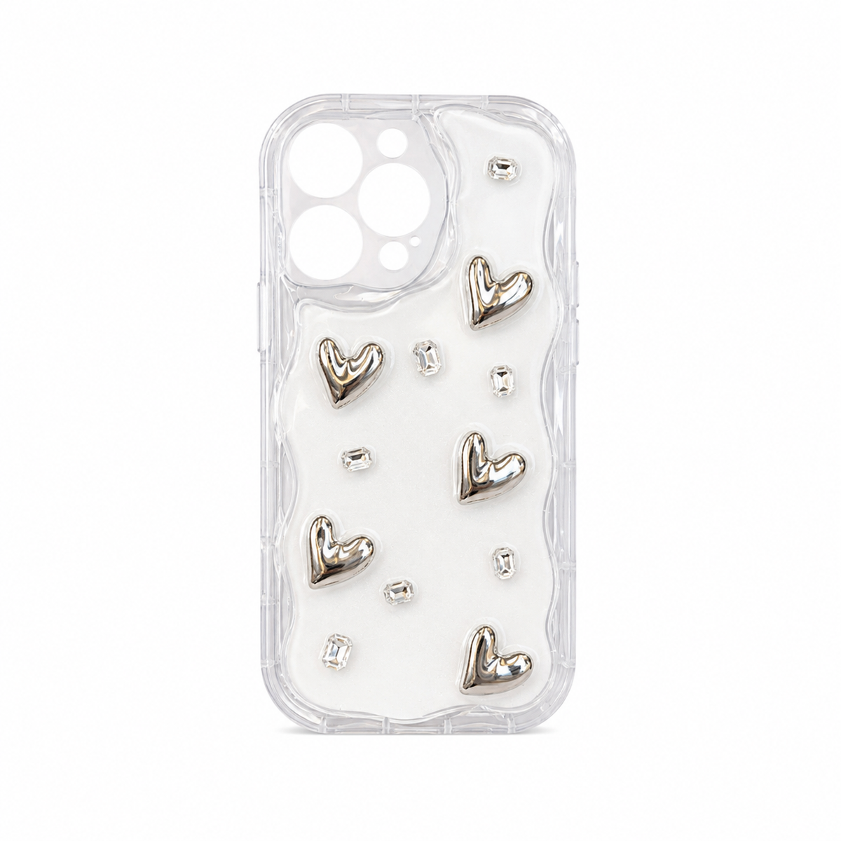 Funda Corazones 3D Metálicos Cristales iPhone 14 Pro Max