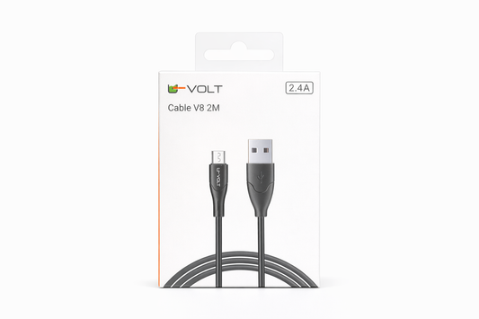Cable USB a Micro USB V8 2.4A VOLT de 2 Metros – Carga Rápida