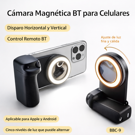 Grip Magnético MagSafe con Luz LED y Espejo para Selfies