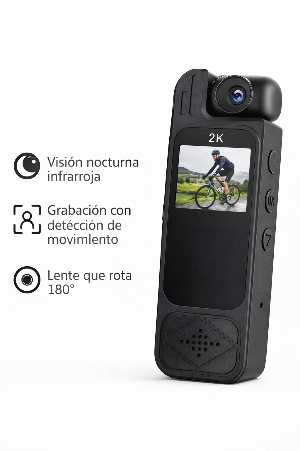 Cámara Portátil 2K con Visión Nocturna y Lente Giratorio 180°