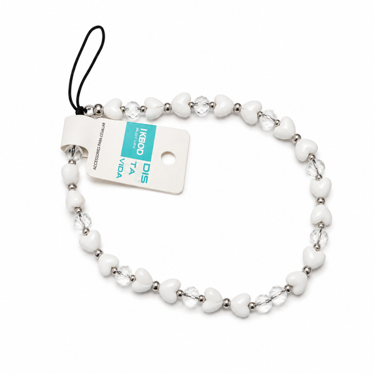Correa Collar IKBOD Cuentas Corazón y Crystal para Celular