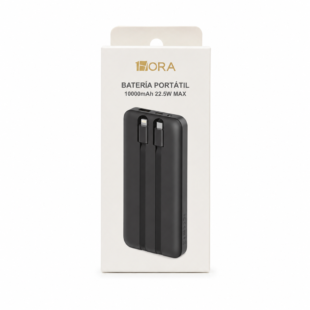 Batería Portátil 10000mAh 22.5W Cables Integrados 1HORA