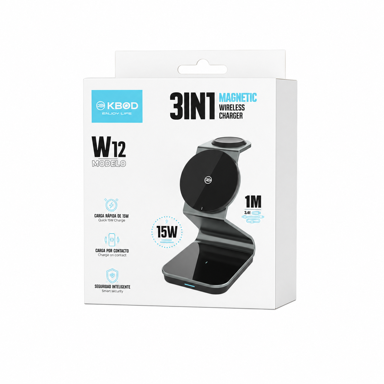 Cargador Inalámbrico 3 en 1 Magnético KBOD W12 15W