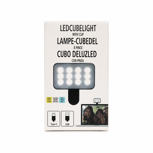Luz LED Cubo con Pinza 3 Modos Carga USB-C Selfie Video