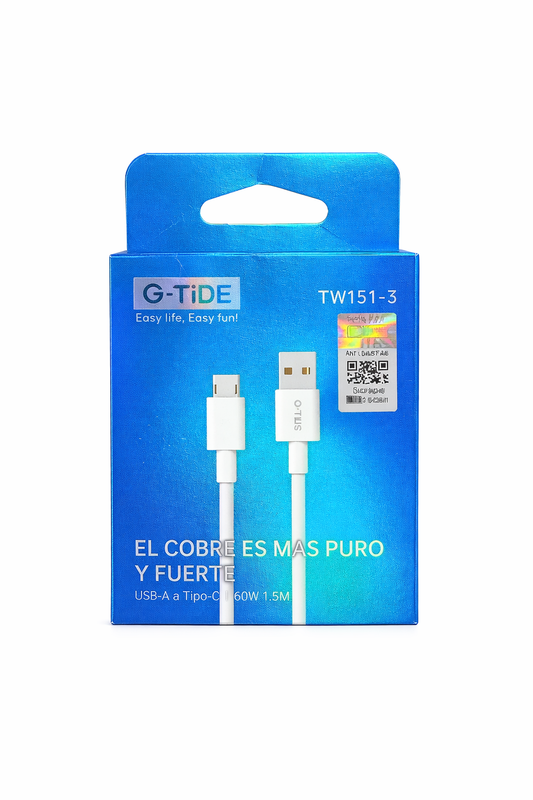 Cable G-TiDE USB-A a Tipo-C 60W | Cobre Puro 1.5m