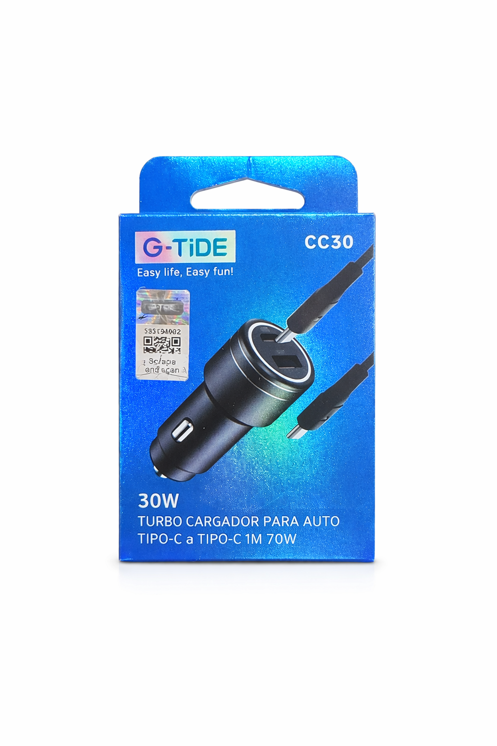 Turbo Cargador para Auto 30W con Cable USB-C a USB-C de 70W