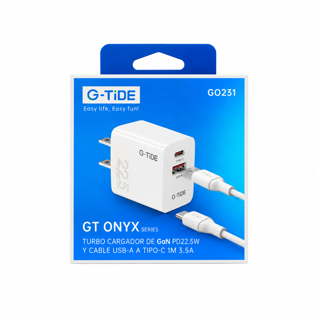 Cargador G-TiDE GaN 22.5W GO231 + Cable USB-A Tipo C