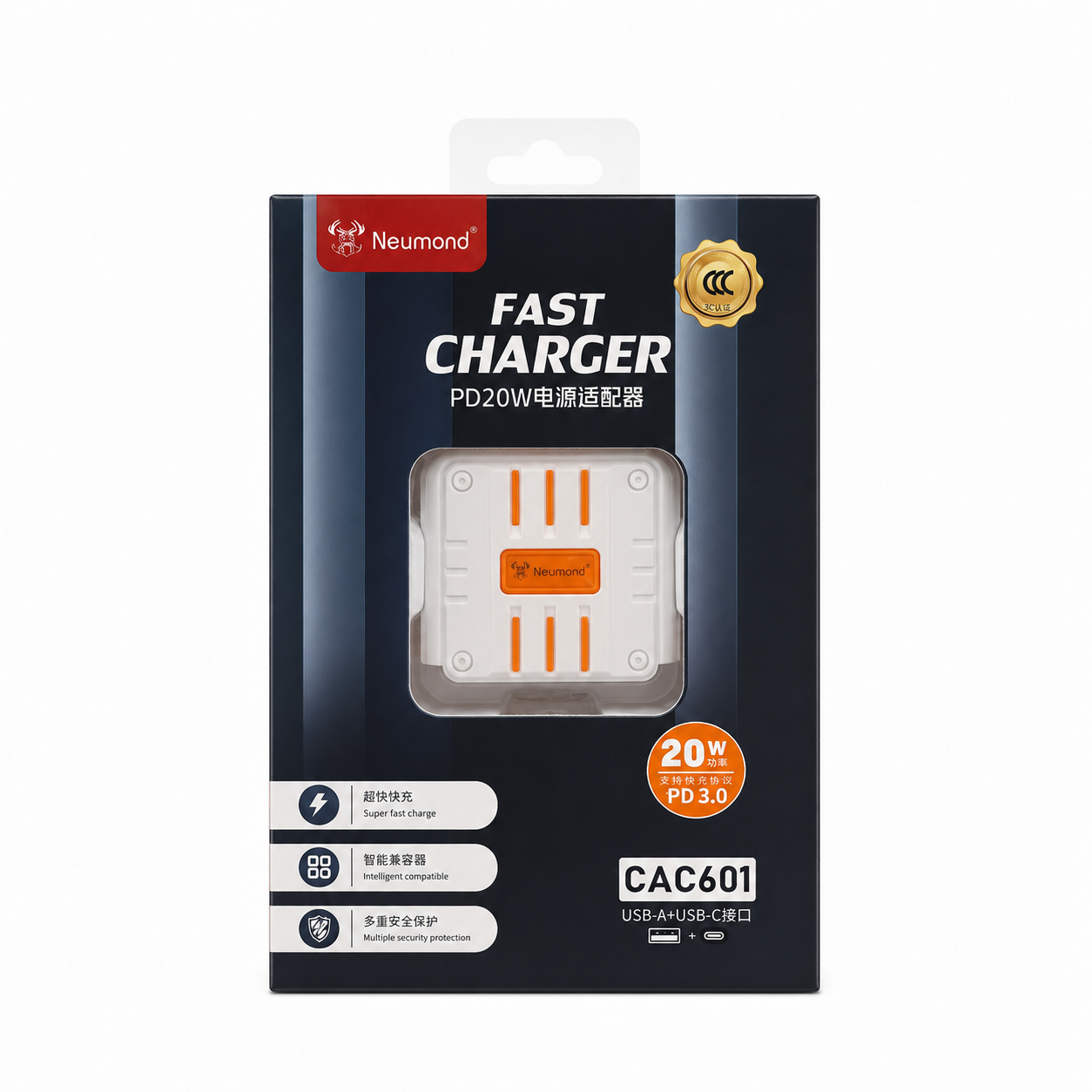 Cargador Neumond 20W Dual USB-A + USB-C PD 3.0