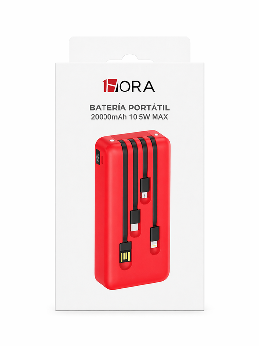 Power Bank 20,000mAh con Cables Integrados para Celular
