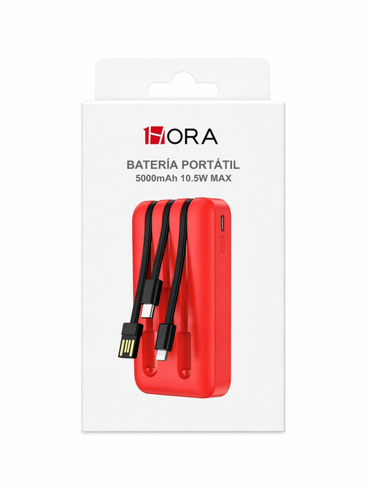 Power Bank 5000mAh con Cables Integrados para Celular