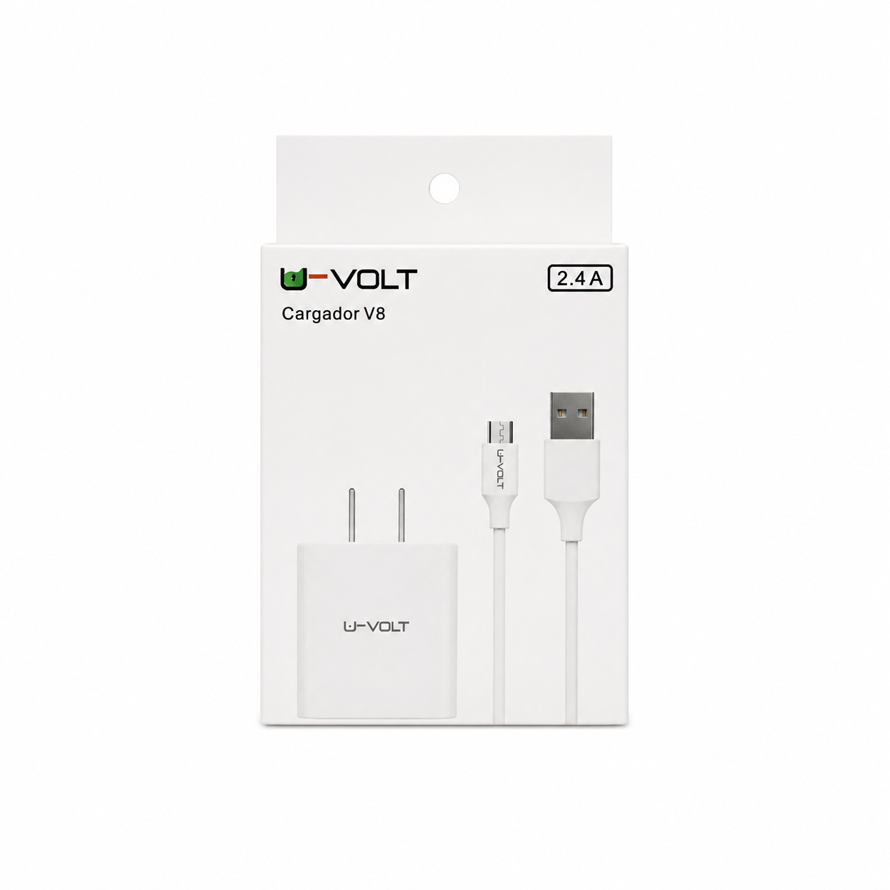 Kit Cargador U-Volt 2.4A + Cable Micro USB V8
