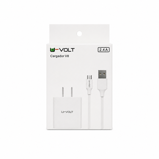 Kit Cargador U-Volt 2.4A + Cable Micro USB V8
