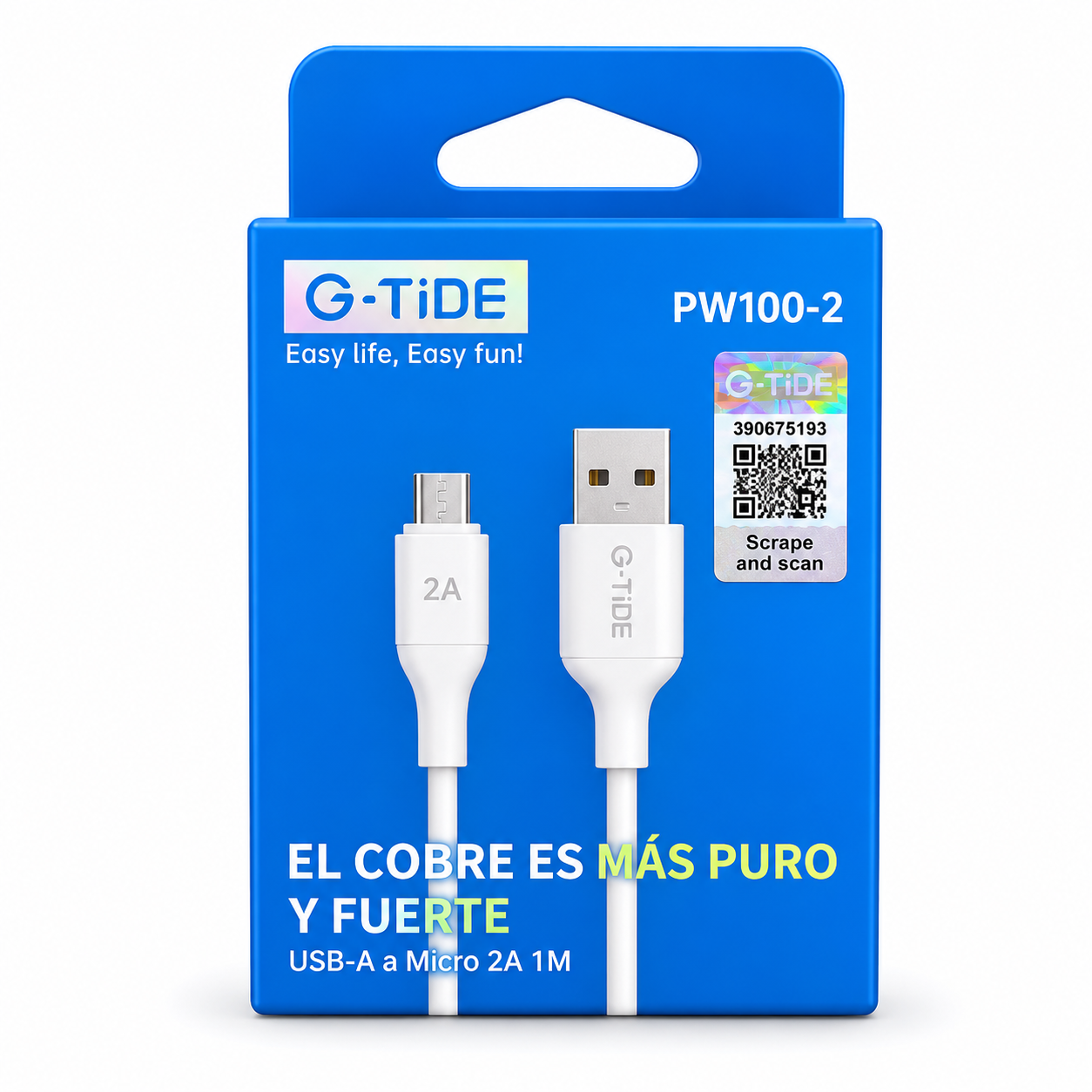 Cable G-TiDE USB-A a Micro USB 2A 1M PW100-2