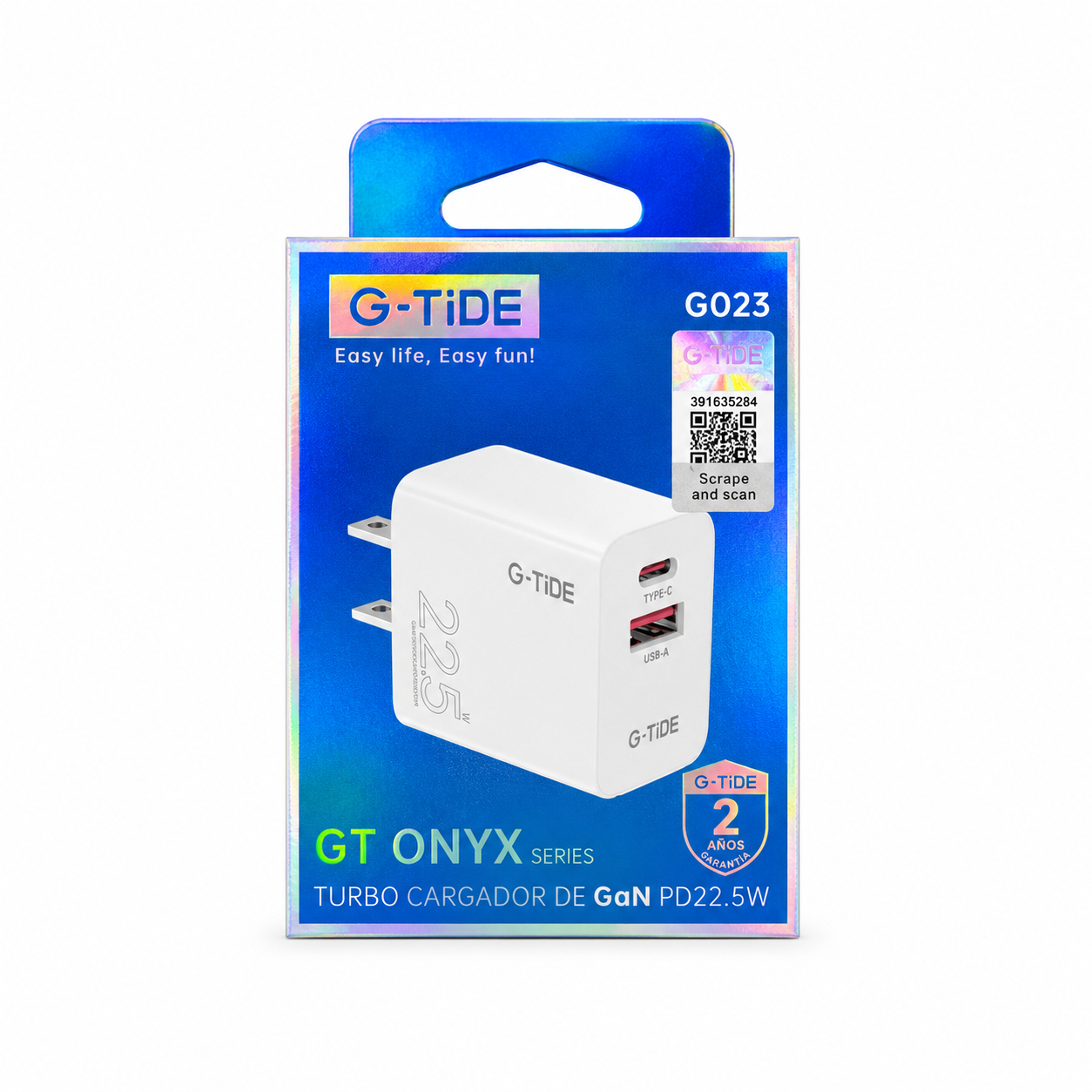 Cargador G-TiDE GaN 22.5W PD Doble Puerto G023 Onyx
