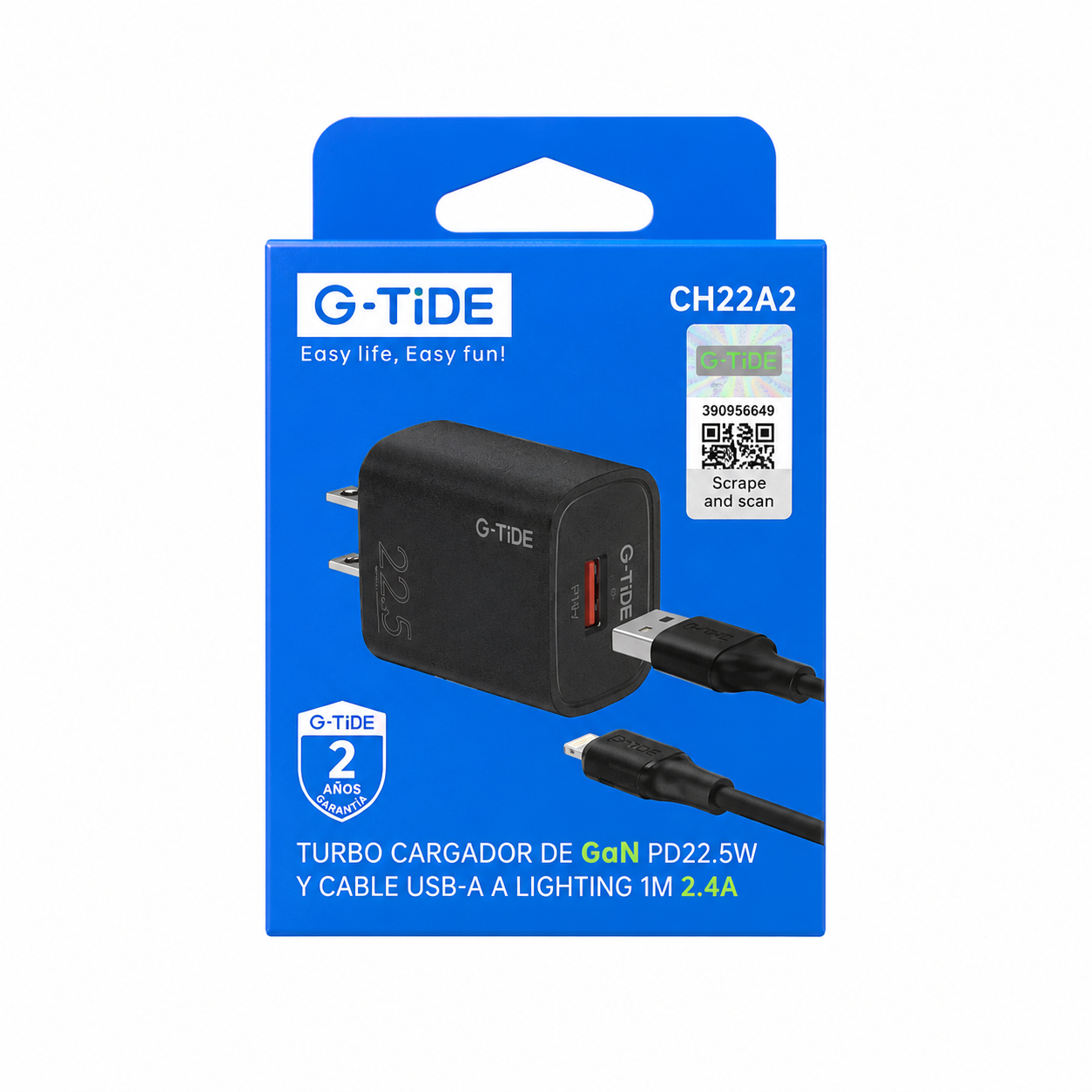 Kit G-TiDE GaN 22.5W + Cable Lightning USB-A 1M CH22A2