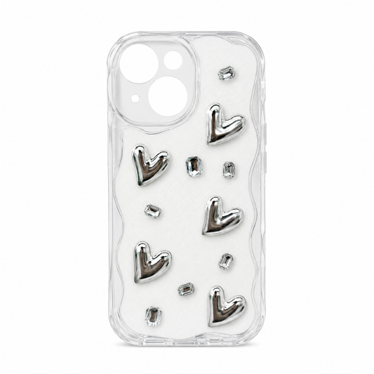 Funda Crystal Corazones 3D Cromados para iPhone 15