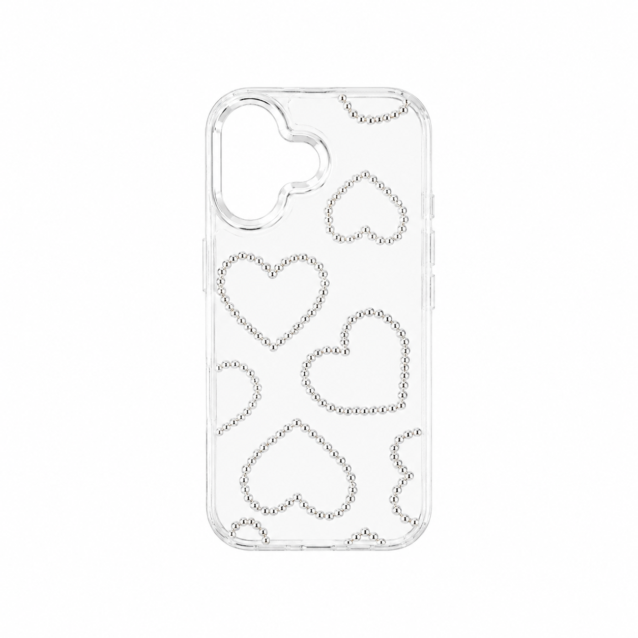 Funda Corazones Perlas Metálicas Relieve iPhone 16