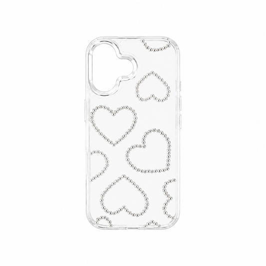 Funda Corazones Perlas Metálicas Relieve iPhone 16