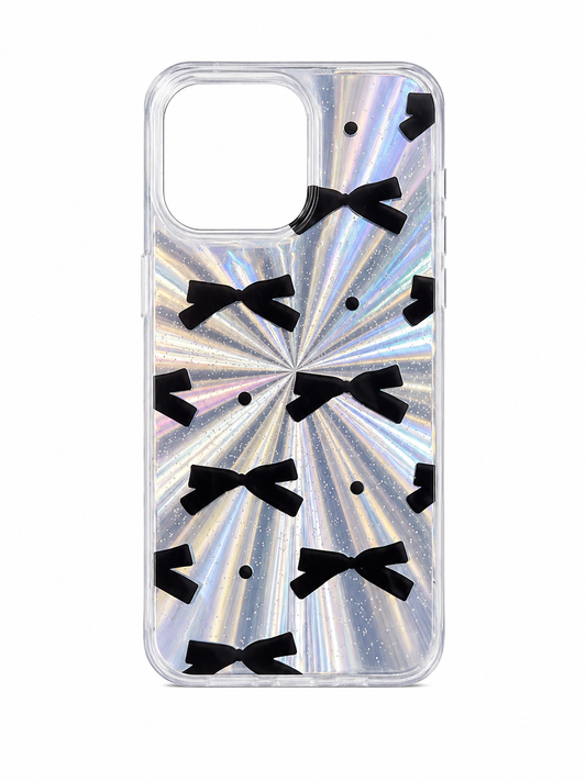 Funda Holográfica con Diseño de Lazos y Glitter para iPhone 15 Pro Max