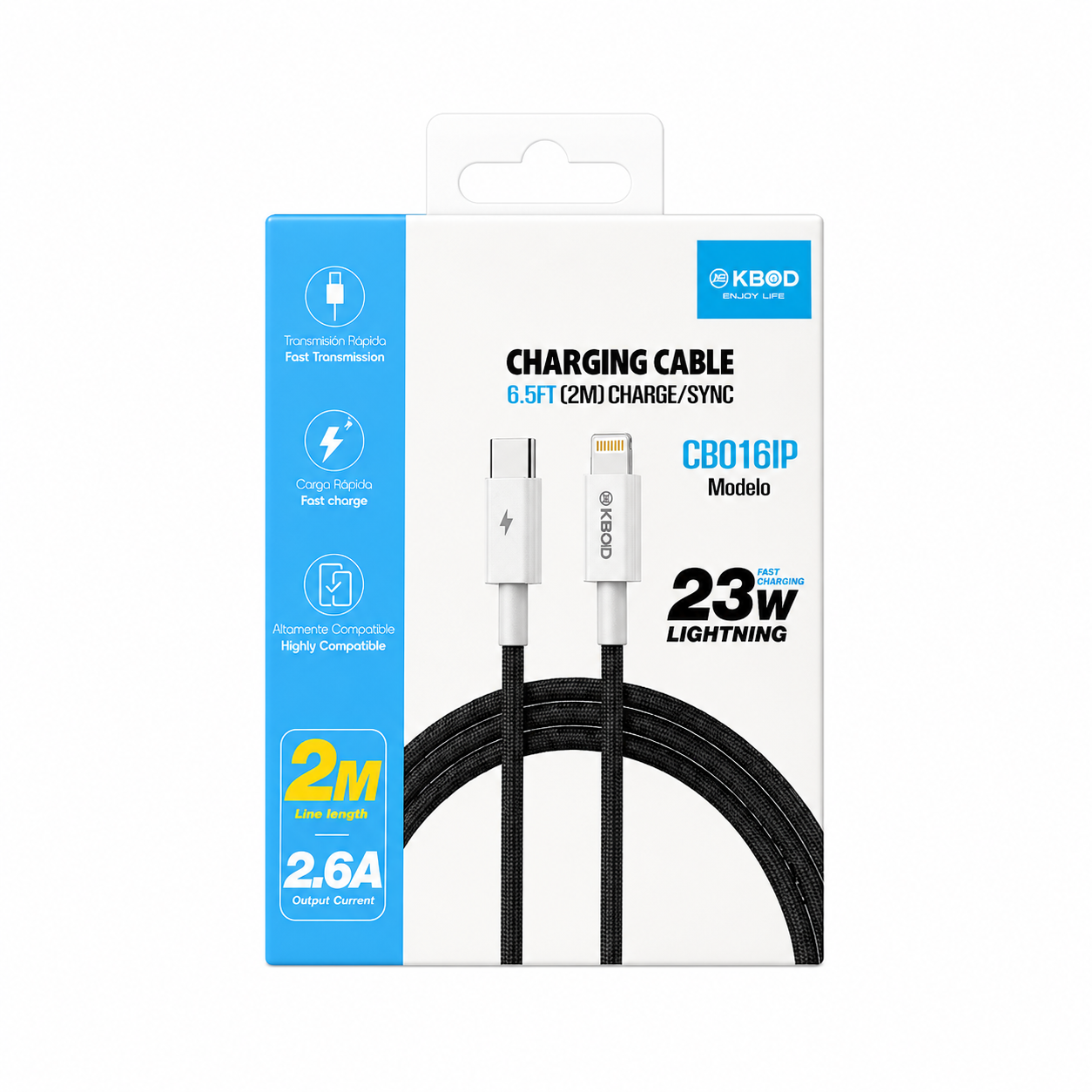Cable KBOD Tipo-C a Lightning 23W Trenzado 2M CB016IP