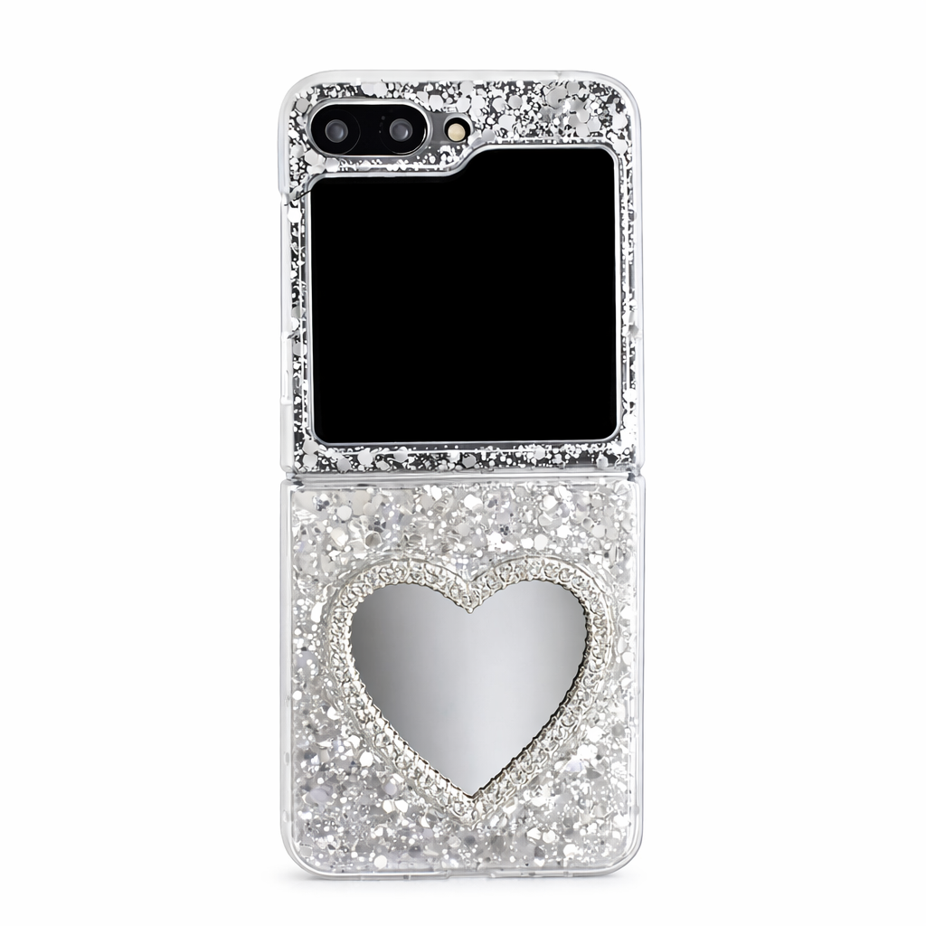 Funda Glitter con Espejo de Corazón para Samsung Galaxy Z Flip 6