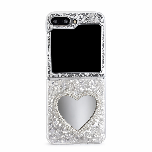 Funda Glitter con Espejo de Corazón para Samsung Galaxy Z Flip 6