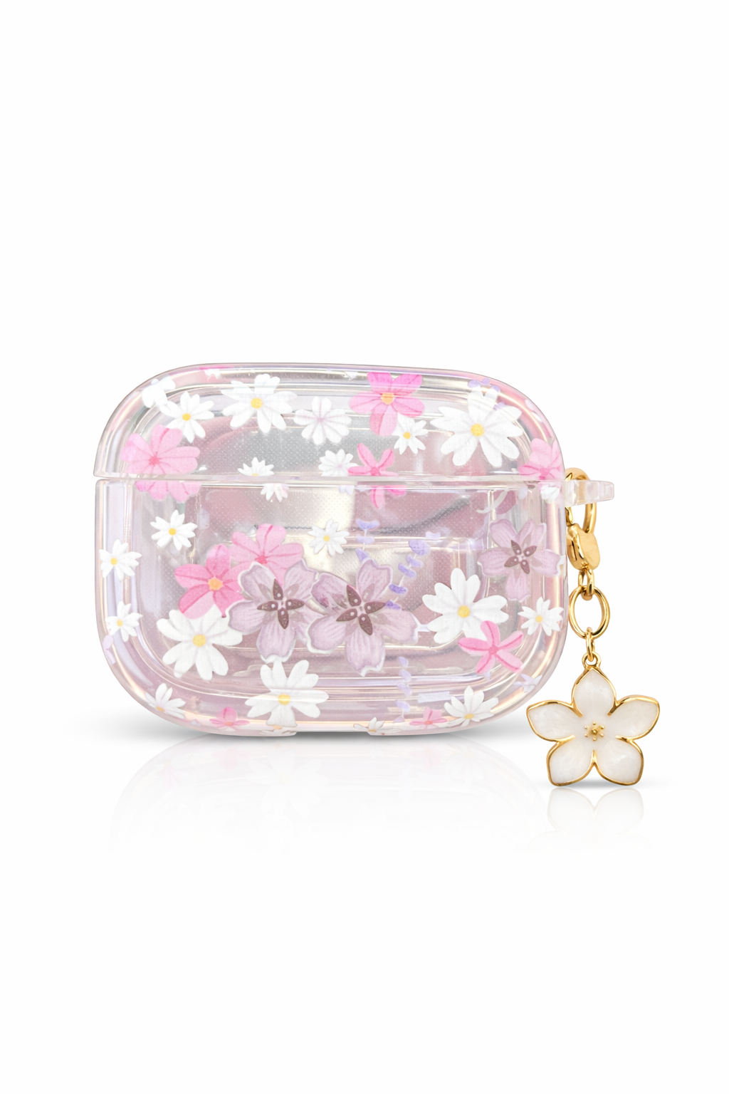 Funda Transparente Floral con Charm Metálico para AirPods Pro 1 y 2