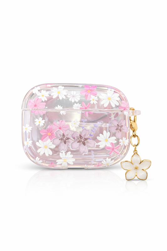 Funda Transparente Floral con Charm Metálico para AirPods Pro 1 y 2