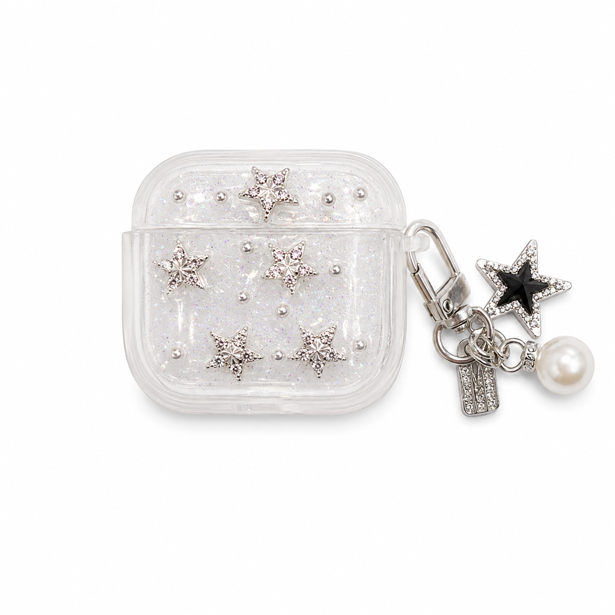 Funda Glitter Estrellas Pavé Dije Perla AirPods 4