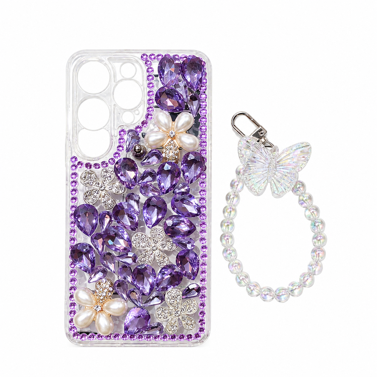Funda Joya Cristales Flores Perlas Pulsera Samsung S26 Ultra