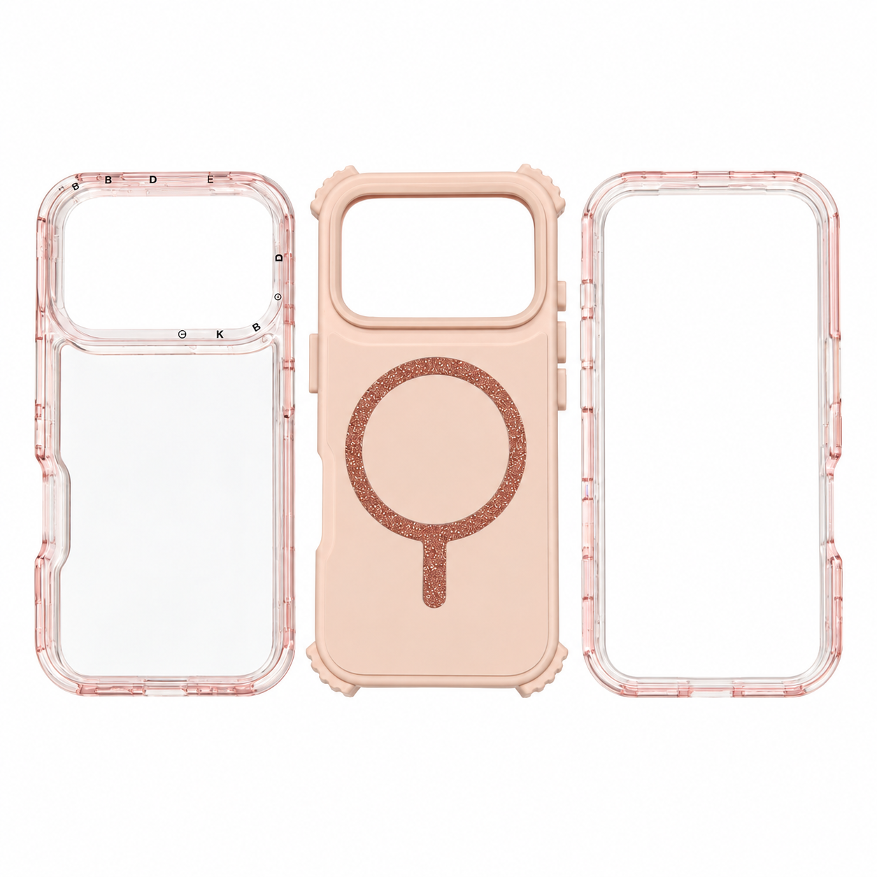 Funda Rígida Rosa Palo Anillo Glitter Magnético iPhone 17 Pro 18 Pro
