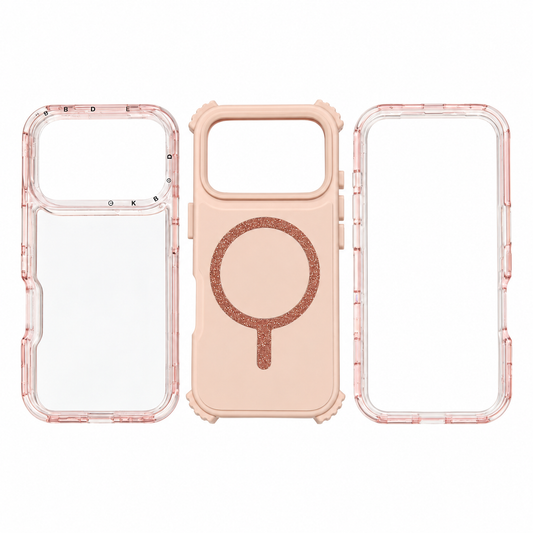 Funda Rígida Rosa Palo Anillo Glitter Magnético iPhone 17 Pro 18 Pro
