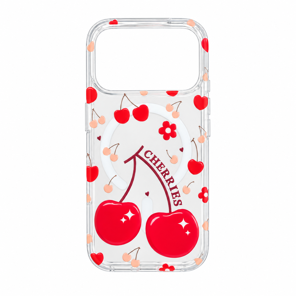 Funda Transparente Cherries Corazones Magnética iPhone 17 Pro 18 Pro