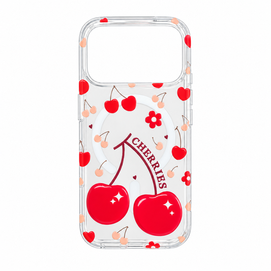 Funda Transparente Cherries Corazones Magnética iPhone 17 Pro 18 Pro