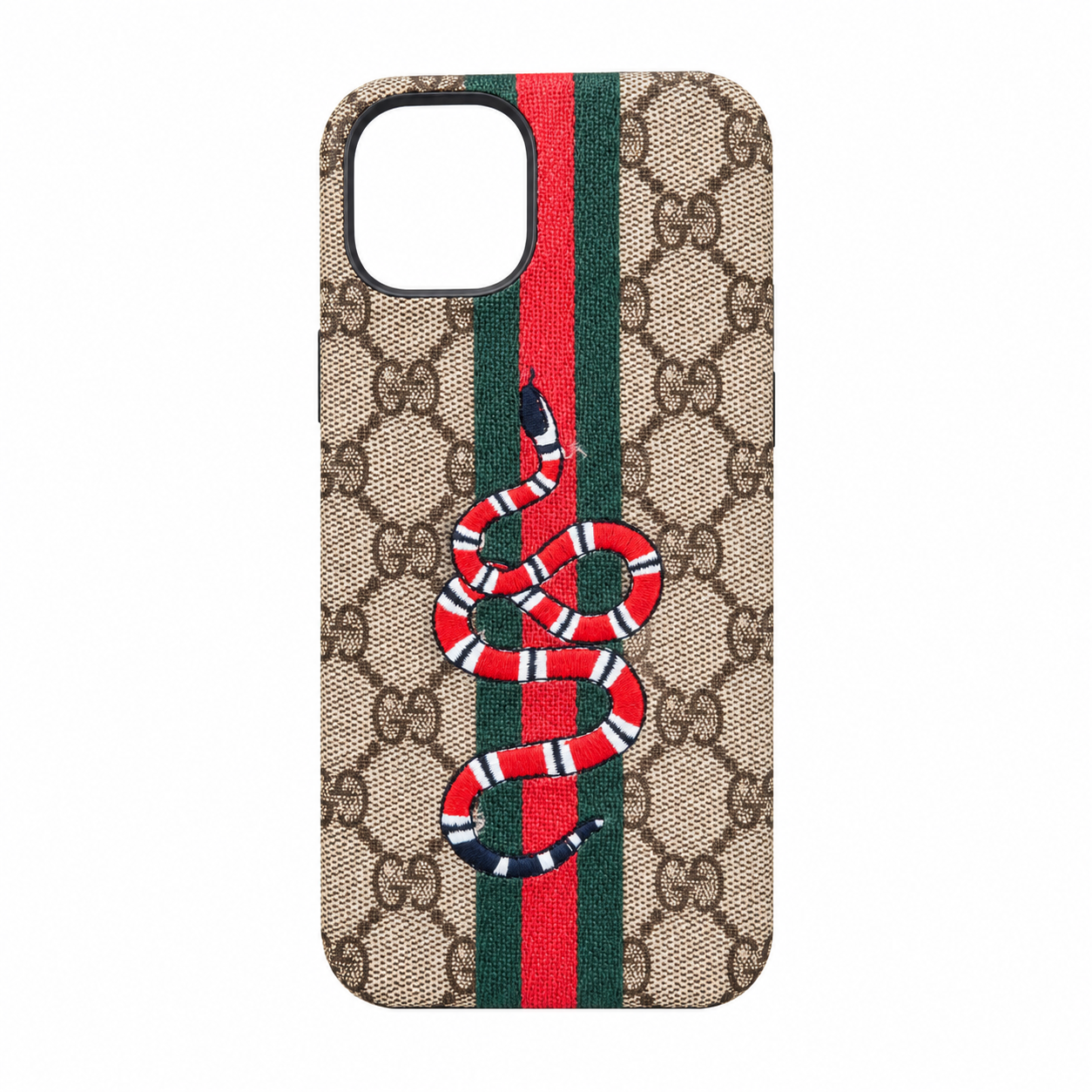 Funda Textil Serpiente Bordada Beige Rayas iPhone 14 Plus 15 Plus
