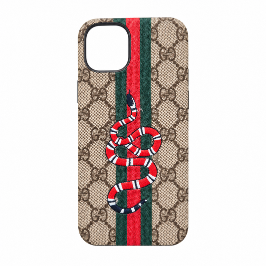 Funda Textil Serpiente Bordada Beige Rayas iPhone 14 Plus 15 Plus