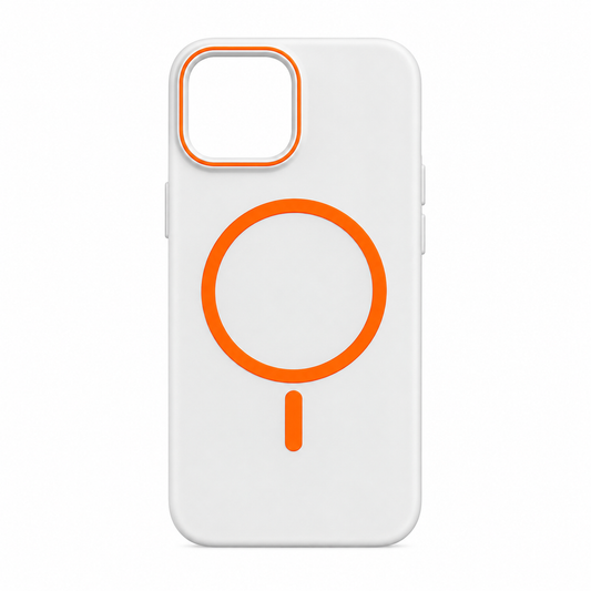 Funda Silicona Blanca Detalle Naranja Magnética iPhone 14 Pro Max