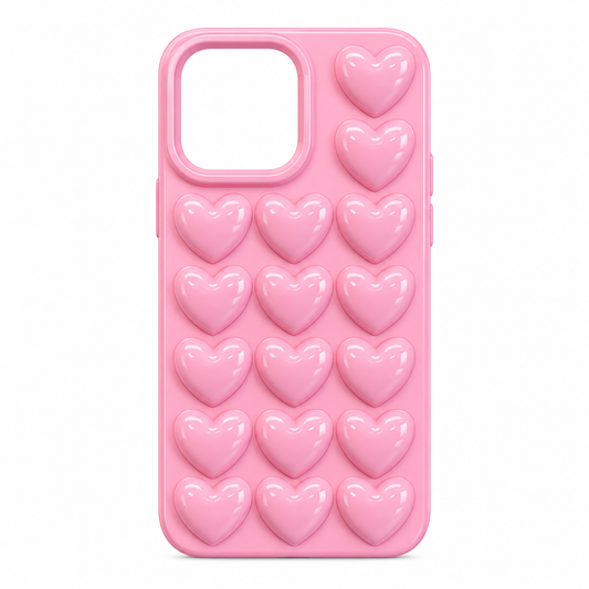 Funda Rosa Corazones 3D en Relieve Pop It iPhone 14 Pro Max